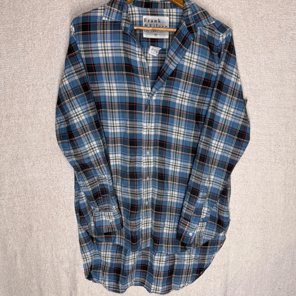 Frank & Eileen Eileen Womens XL Blue Plaid Cotton Relaxed Button Up Shirt